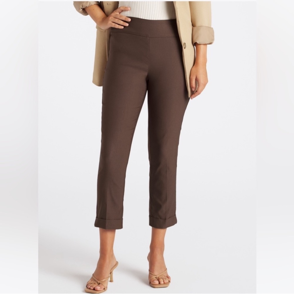 TRIBAL Women's Brown Cropped Cuffed Trousers in Espresso NWOT